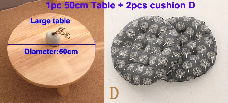 50cm table 2 cushion Японский стиль бурливуд цвет круглый стол из древесины пауловнии традиционная азиатская мебель гостиная низкий пол журнальный столик деревянный - Цвет: 50cm table 2 cushion