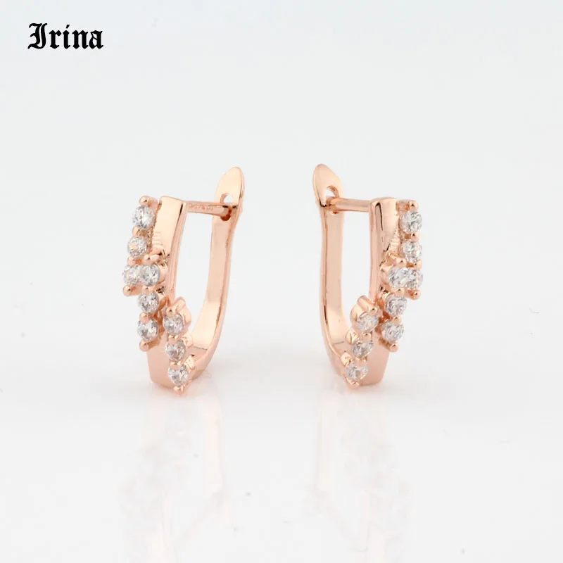 Женские серьги кольца с фианитом Irina цвета розового золота 585 пробы модные