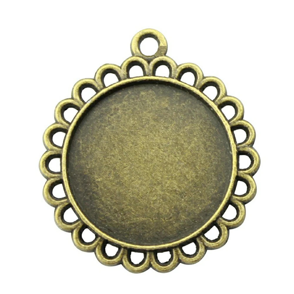 

WYSIWYG 5pcs Fit 20mm Round Flower Style Cameo Cabochon Pendant Base Setting Antique Bronze Color Jewelry Findings