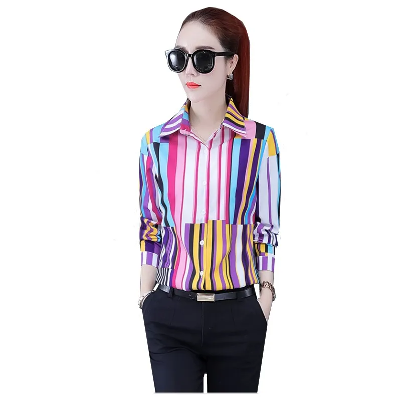 2020 женские Полосатые блузки S 5XL с длинным рукавом на каждый день OL рубашка