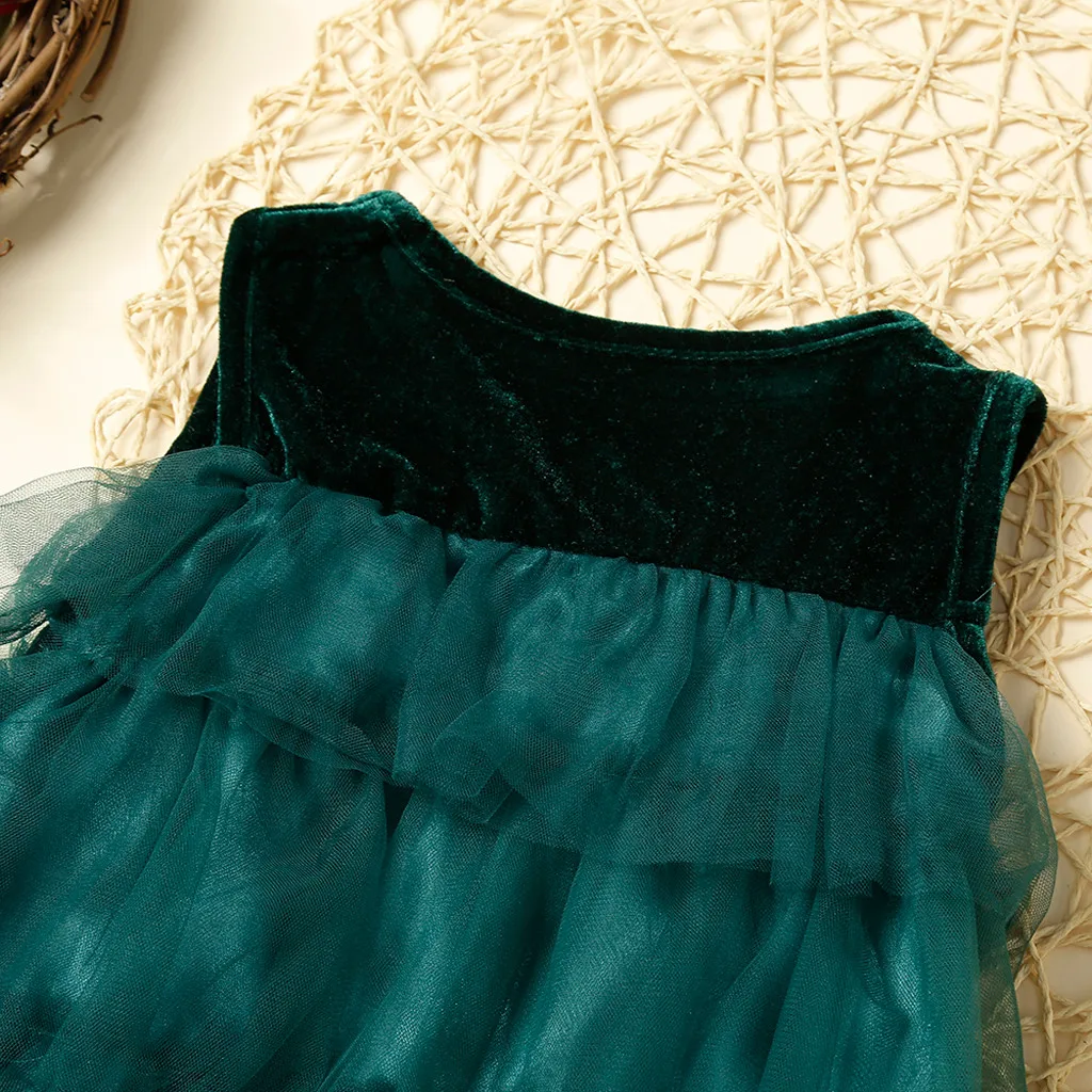 Взрывобезопасное платье для девочек зеленая сетчатая пряжа золотой бархат без