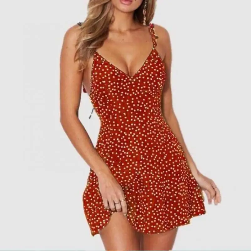 Платье-мини на бретелях-спагетти с V-образным вырезом и высокой талией | Женская