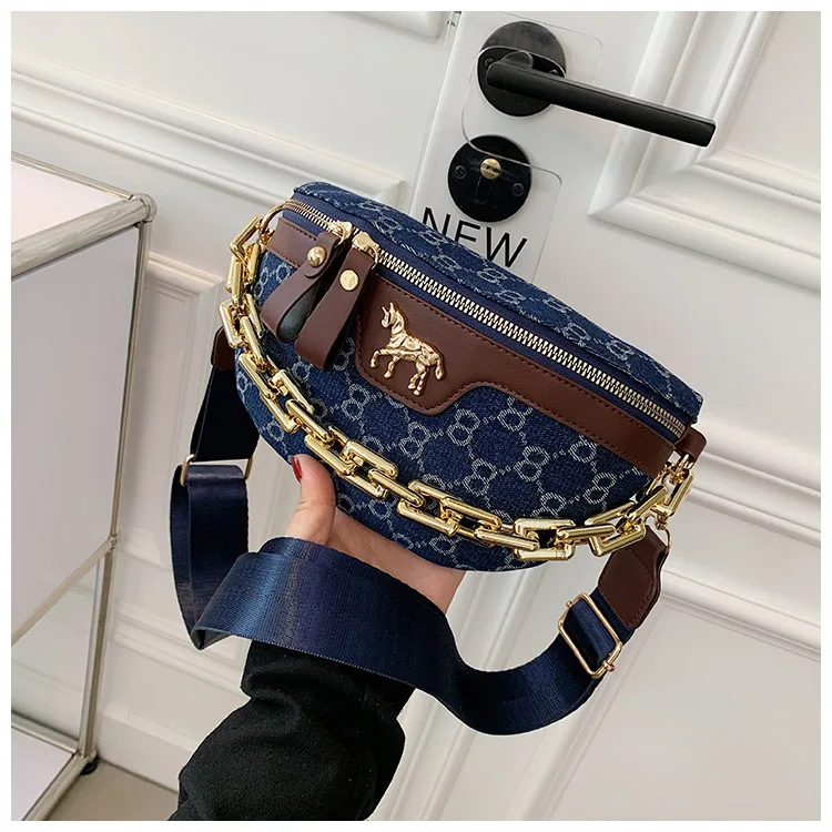 

Chunky Chains Women's Waist Bag Canvas Fanny Pack Brand Designer Crossbody Chest Bags Luxury Fashion Handbags Female Belt Bag
