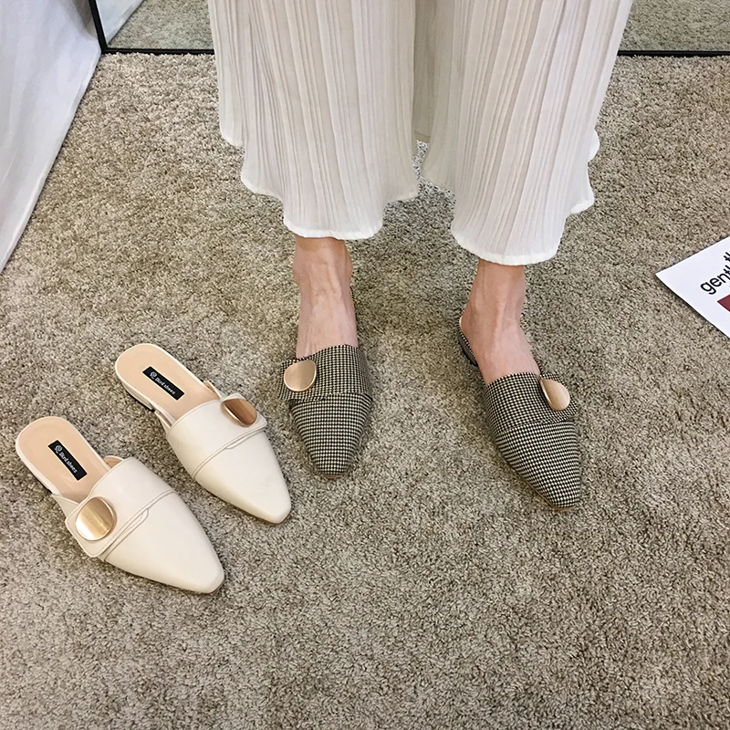 

Women's Shoes Slippers Outdoor 2020 New Spring Pointed Metal Buckle Mules