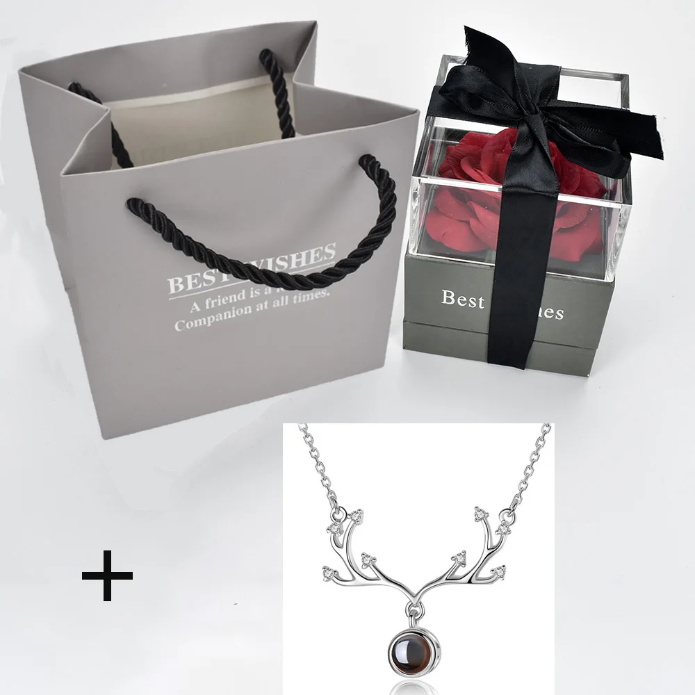 box with necklace 20 Unfade цветок Роза шкатулка с сюрпризом 100 языков я люблю тебя ожерелье необычный подарок для матери подруги - Цвет: box with necklace 20