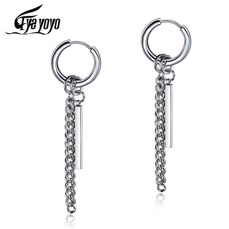 EyeYoYo корейские серьги цепочки из титановой стали с кисточками круглые мужские