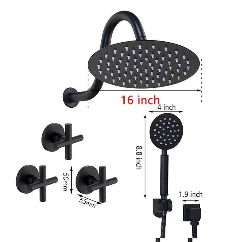 Shower Set 2C YANKSMART 8 дюймов черные круглые настенные смесители Ванная комната Душ с дождевой насадкой смеситель кухонный, две рукоятки холодная и горячая вода смеситель - Цвет: Shower Set 2C
