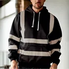Мужской пуловер с высокой видимостью, толстовка с капюшоном и длинными рукавами, светоотражающие топы на молнии с капюшоном, топы уличная одежда с карманом