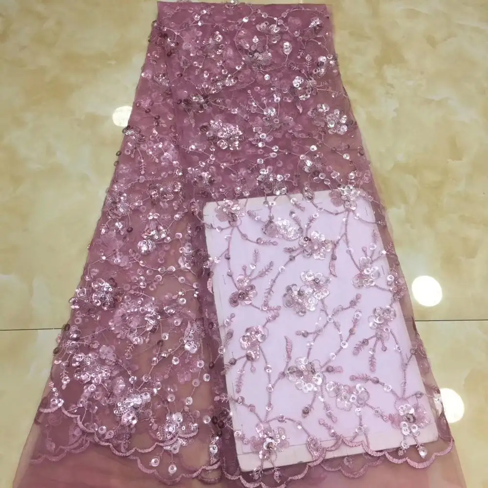 

High Quality African Lace Fabric Net 2020 French Lace Fabric Tulle With Sequins Nigerian Lace Fabric For Wedding Dress Onion