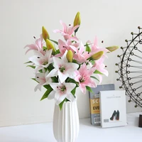 3880cm 3 heads artificial lily flowers wedding bridal fake flower bouquet white lily plants for christmas home party decor