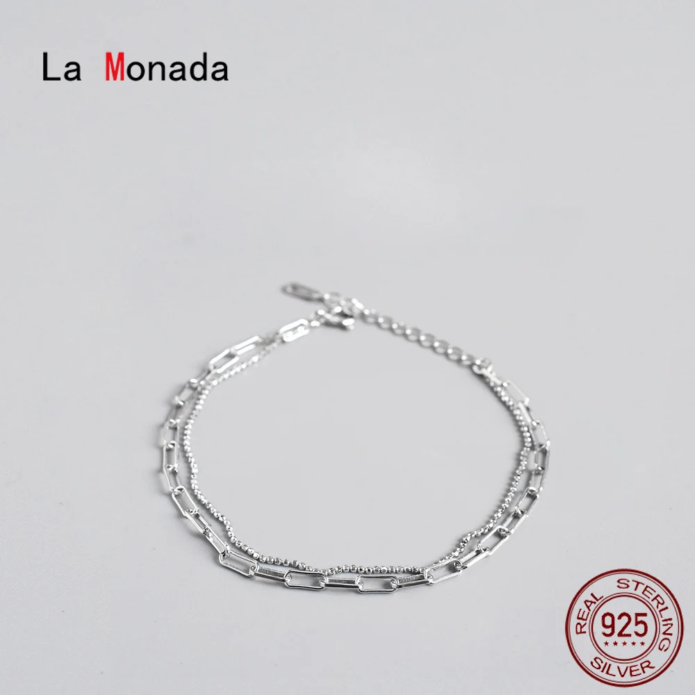 

Ла Monada чистого серебра 925 ювелирные изделия браслет женский женские двойной Слои шарик минималистские браслеты для женщин серебро 925