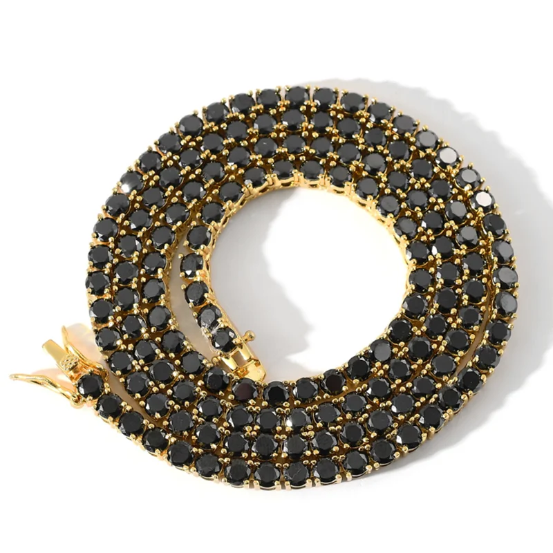 

Hip Hop 925 Silver Necklace Black Zircon Tennis Chain Link for Men Women Couple Jewelry