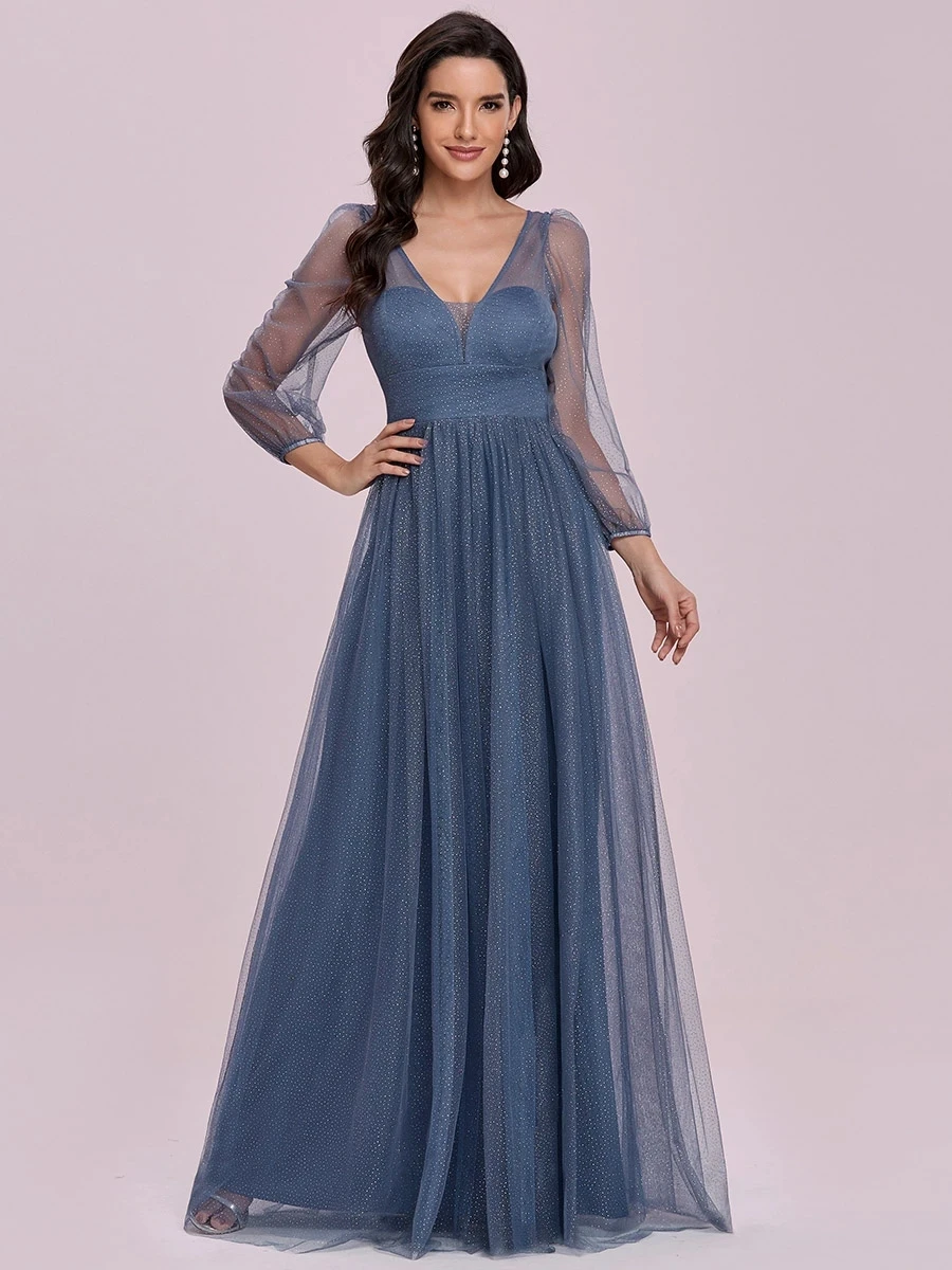 

Romantic Wholesale V Neck A-Line Tulle Evening Dress