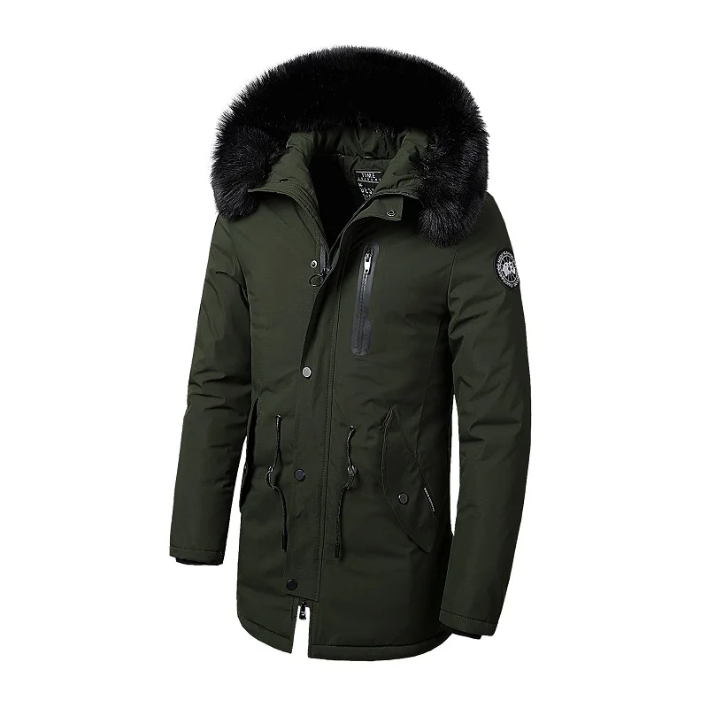 army green Зимнее пальто с воротником из искусственного меха длинная толстая хлопковая куртка с капюшоном Мужские куртки с карманами верхняя одежда водонепроницаемые теплые куртки пальто с капюшоном - Цвет: army green