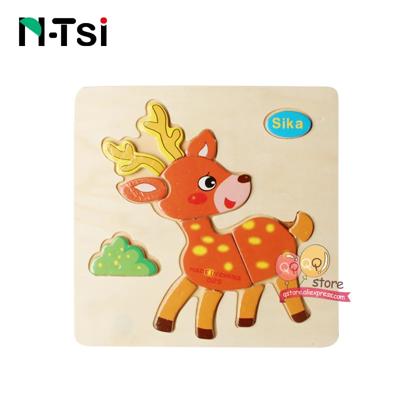 N-Tsi, детские деревянные головоломки, игрушки для малышей, Развивающие головоломки, Развивающие детские игрушки для детей, игры, Мультяшные животные, подарок, 3 года - Цвет: Sika