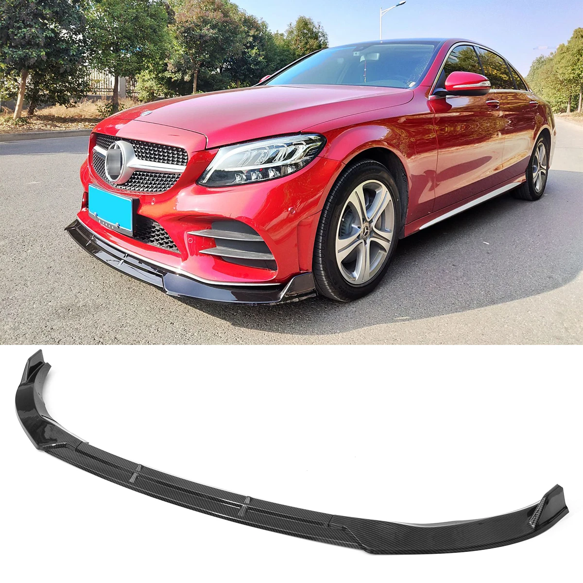 

3 шт для передней панели для губ нижней части бампера сбоку Splitter Спойлер крышки для Mercedes Benz W205 C-Class Sport 2019-2020 черный карбоновое волокно
