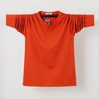 Осенне-весенние повседневные мужские футболки с воротником Генрих однотонная Приталенная футболка с длинным рукавом из хлопка размера плюс 6XL Топы И Футболки для мужчин