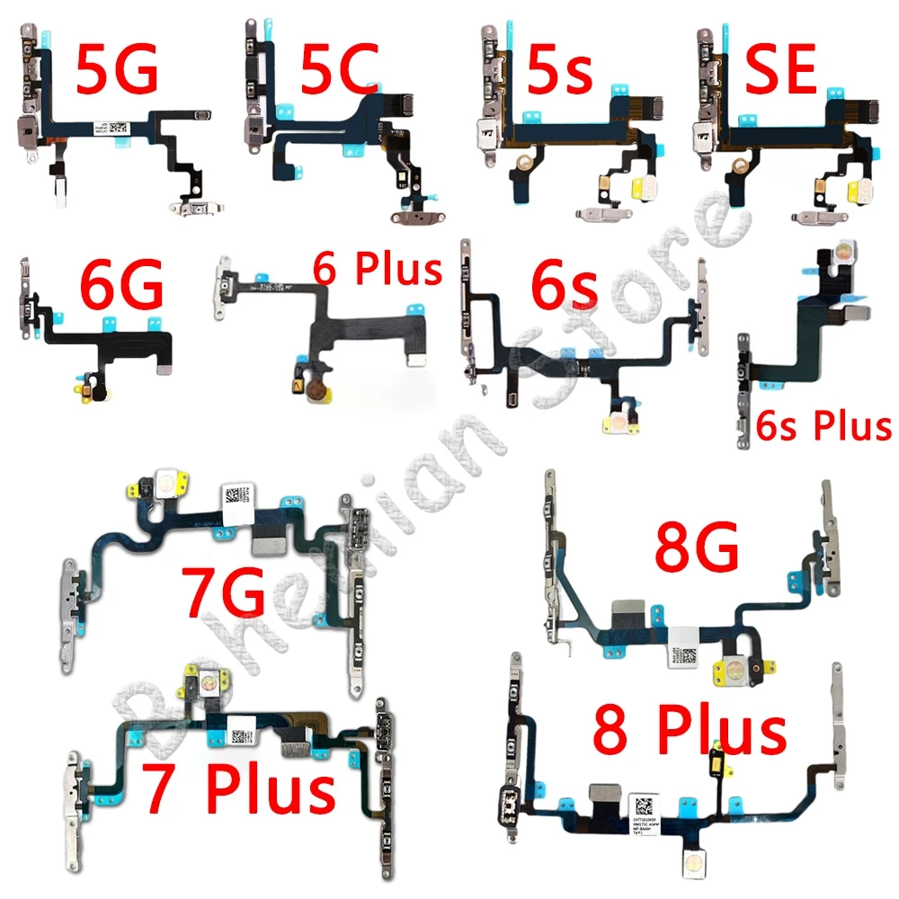 Шлейф питания для iPhone 6, 6s, 7, 8 Plus, 5C, 5, 5S, SE, 7G, 8G, 6G, кнопка отключения звука и Кнопки громкости, гибкий кабель питания с металлическими деталями