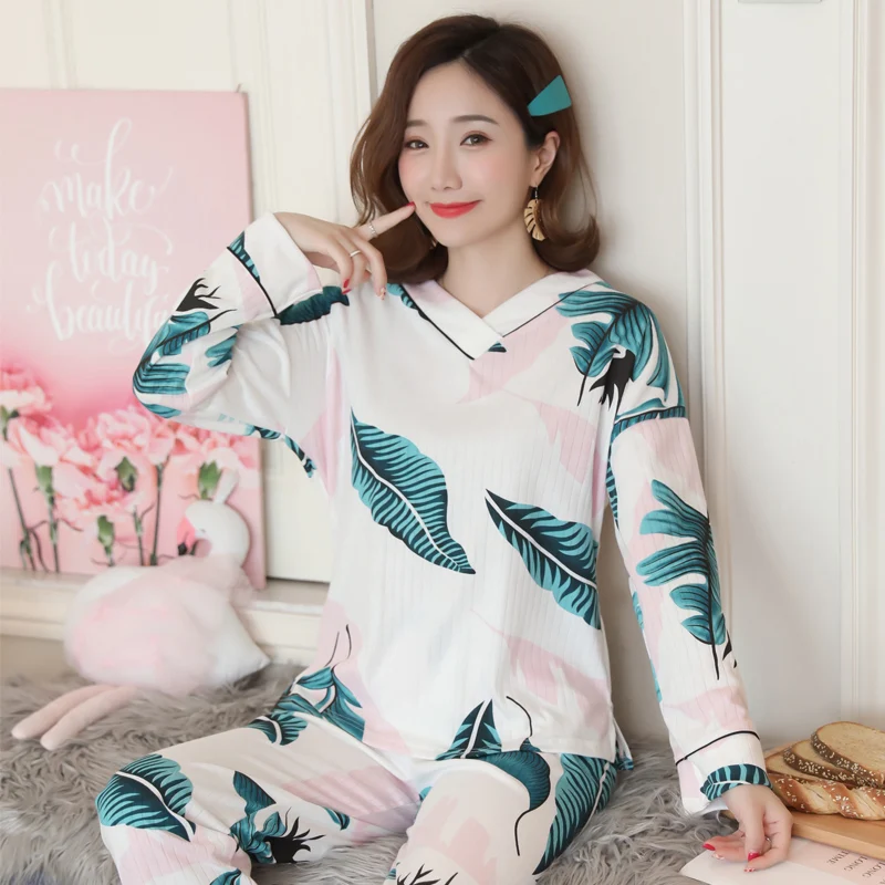 Женская Хлопковая пижама с v-образным вырезом комплект одежды для сна милым