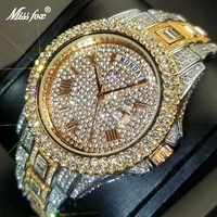 missfox day date men watch top brand luxury full daimond quartz watches hip hop iced out bling waterproof clock best selling new