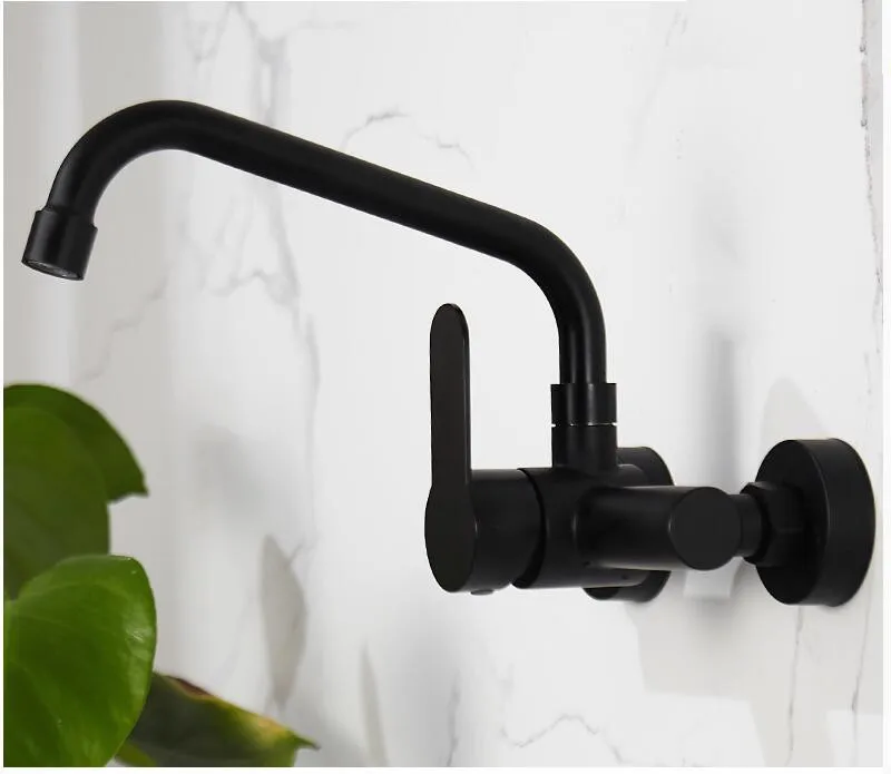 Stainless steel Wall Mounted Kitchen Faucet Kitchen Mixers Kitchen Sink Tap 360 Degree Swivel Flexible Hose Double Holes