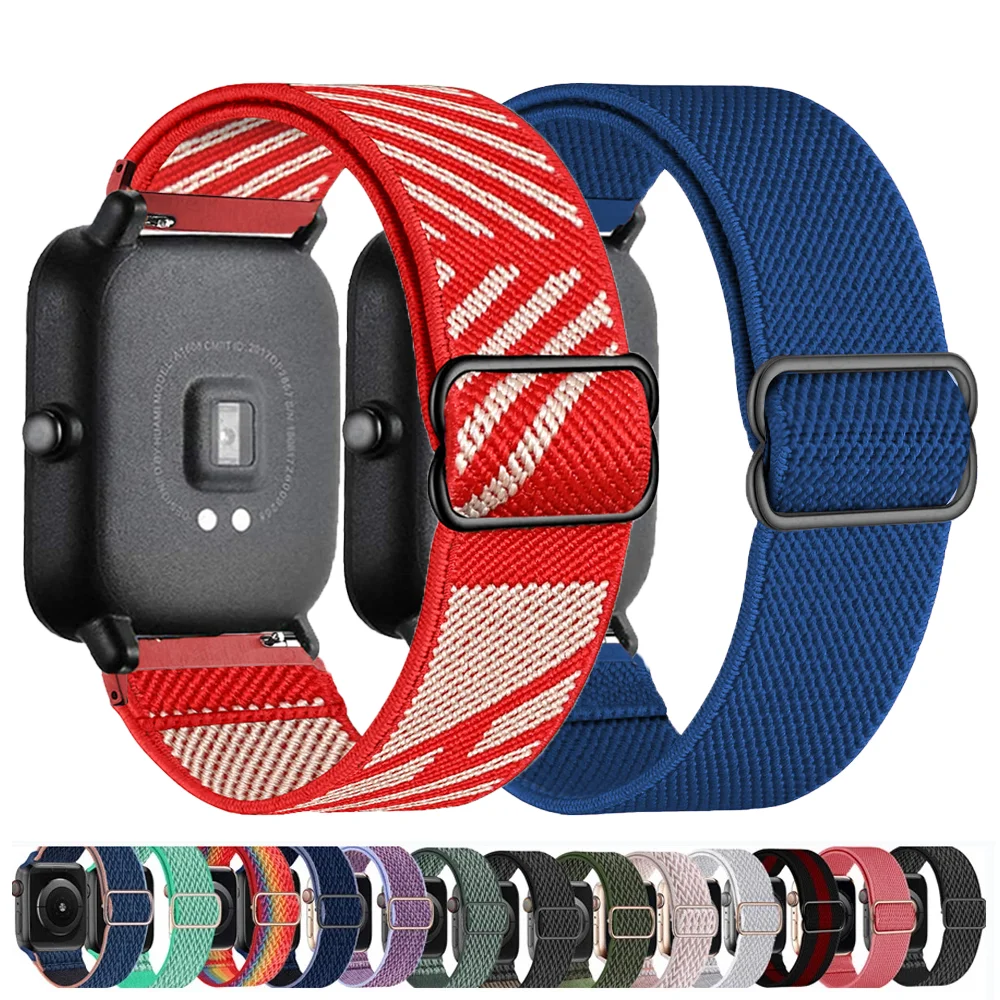 

20mm/22mm band For Amazfit GTS/2/2e/3/GTS2 Mini/GTR/3/Pro/GTR2/47mm/42mm/stratos Nylon Elastic Watch correa Amazfit bip strap