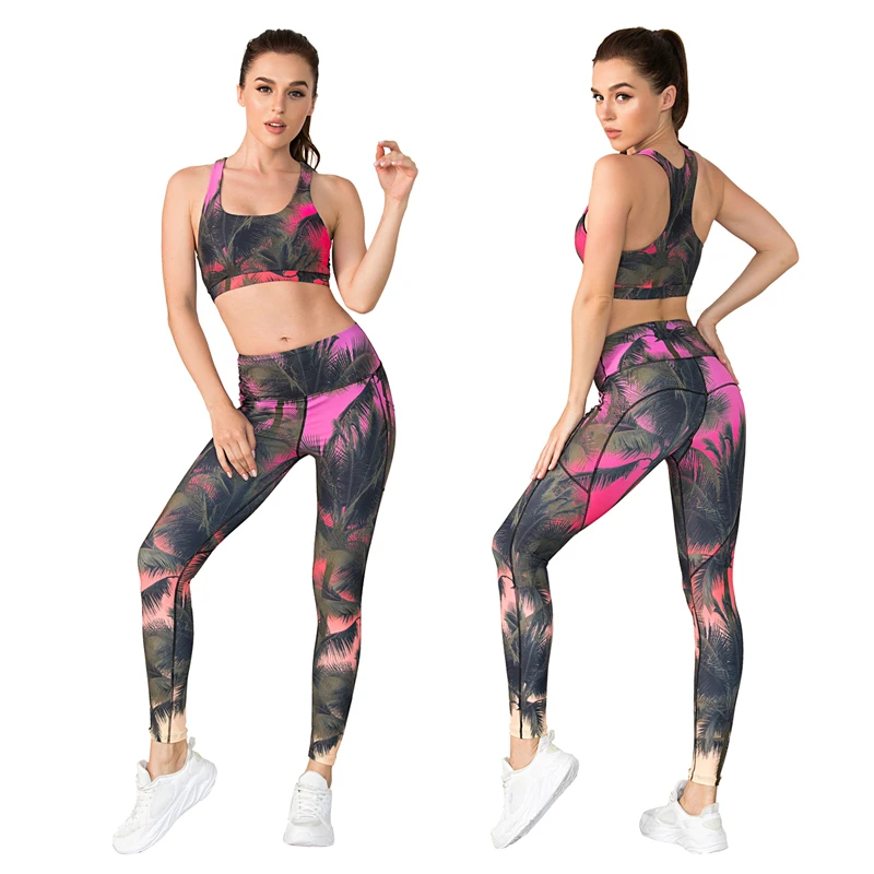 

New Coco Tree Yoga Suit Women Scoop Neck Crop Top High Stretch Sportswear S-XL Girl Pocket Leggings Seamless Gym Clothing
