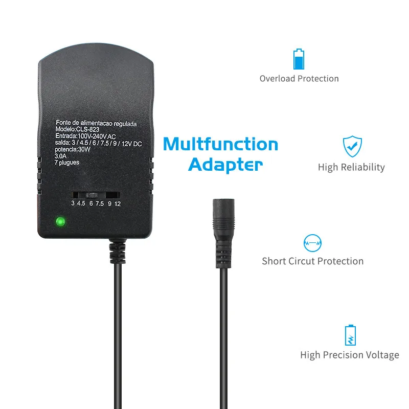 

LED Driver Power Transformer AC 220V TO DC 3V 4.5V 6V 7.5V 9V 12V Adjustable Adapter With DC Female Multi 7 Plug Adapter 3A 30W