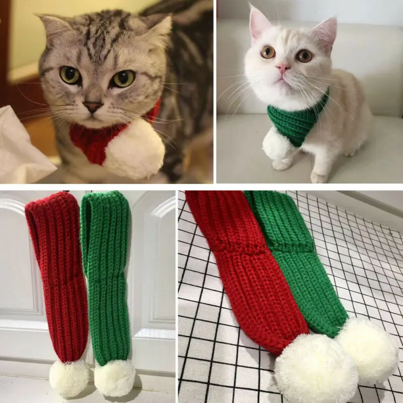 Собачий кошачий шарф Теплый Зимний вязаный для щенков кошек Регулируемый