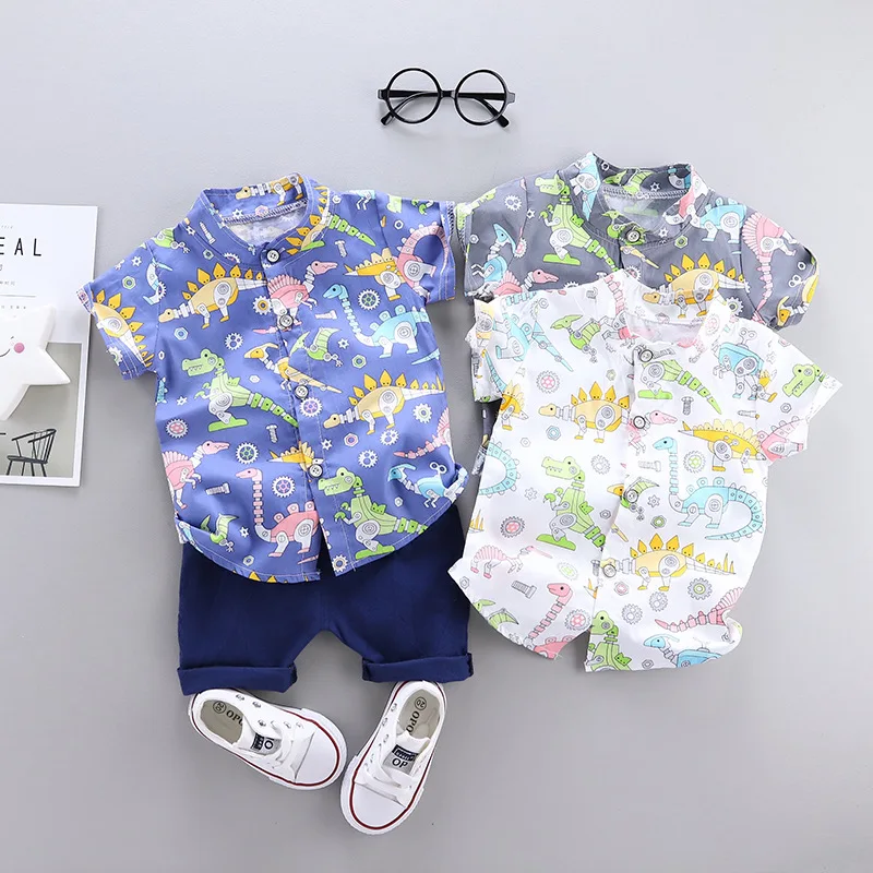 

Boys Clothing Set Summer New Cartoon Dinosaur Short Sleeve Shirt+Pants Cotton 2Pcs Suit For 1-4 Years Old Kids Casual Outfit