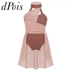 Балетное платье для девочек детский Лирический Танцевальный Костюм Детское шифоновое платье-трико с рюшами и корсетом на спине современная танцевальная одежда