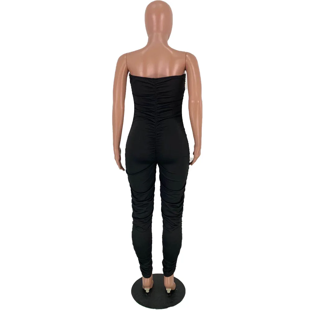 

HAOOHU 2020 Summer Women Jumpsuits Street Rompers Strapless Sexy Draped Sleeveless Night Club Party Bandage One Piece Outfits