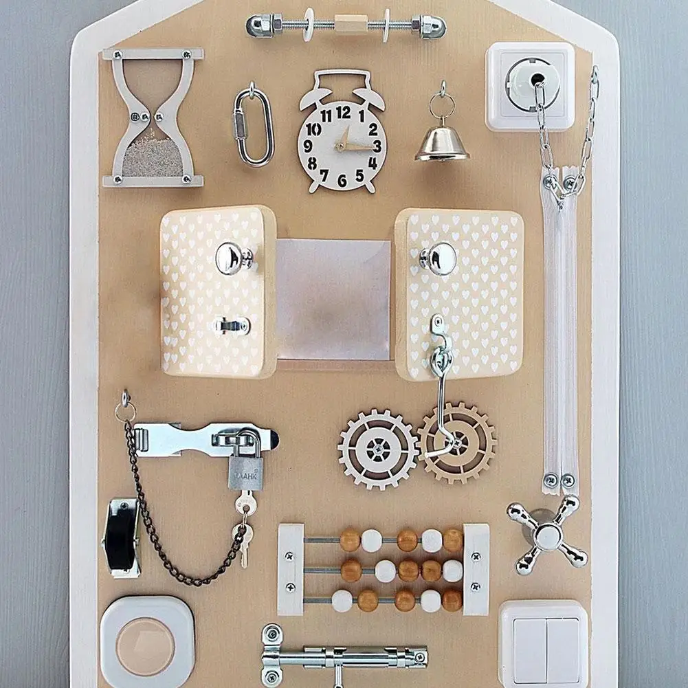 

Toddler Busy Board DIY Toy Alarm Clock Gear Wood Chip Puzzle Intelligence Game Development Montessori Toy Toy Handmade M5T0
