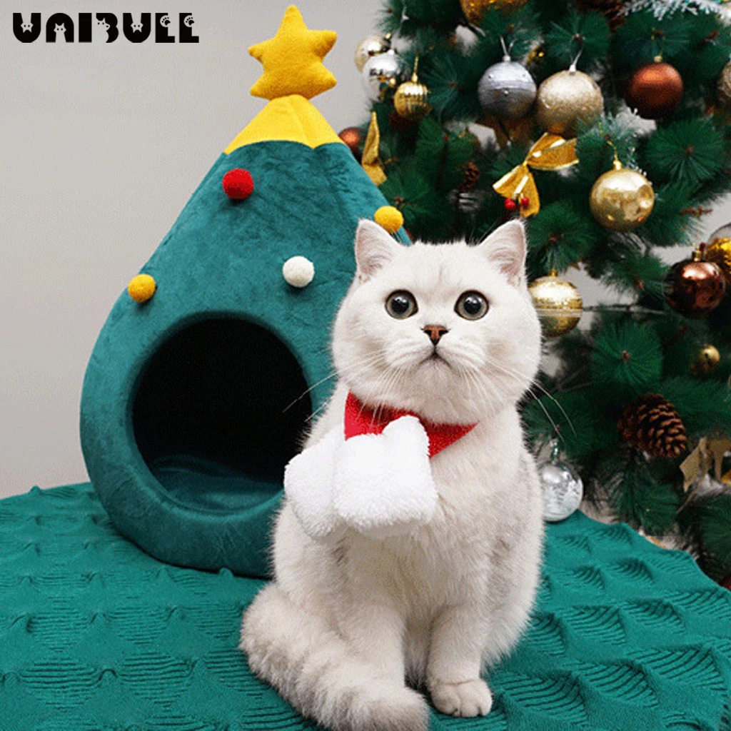 

New Pet Cat Dog House Kennel Puppy Cave Sleeping Bed Christmas Tree Shape Winter Warm Bed For Cats Dog House Cama Para Cachorro
