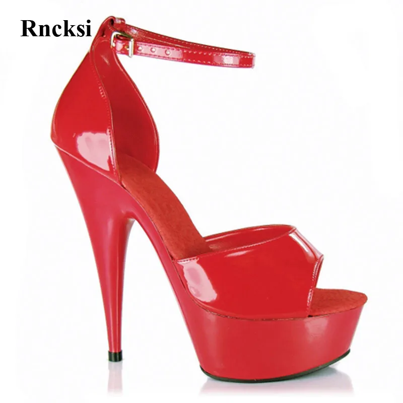 

Rncksi Sexy Ankle Straps New Women Wedding Party Model Sandals 15cm High Heels Red Platform Night Club Pole Dance Sandals