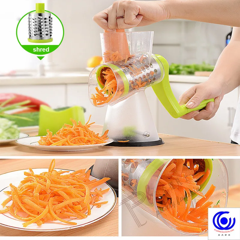 Зеленая овощерезка с 3 лезвиями нарезка картофеля ручная машина круглая