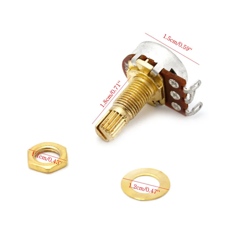 

5pcs A500K Potentiometer Splined Pot Electric Guitar Bass Effect Amp Tone Volume 18mm Shaft Parts Golden