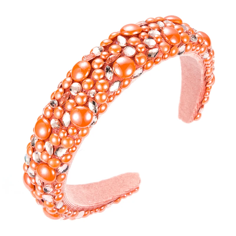 

Luxurious Baroque Cull Resin Beaded Headband for Woman Elegant Sparkly Rhinestone Padded Sponge Hairband Girls Party Headpieces