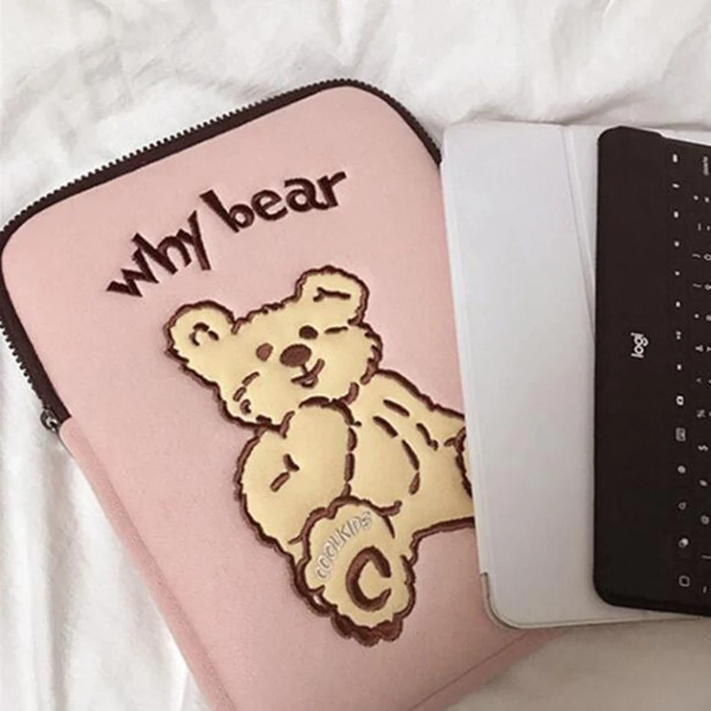 

Cute Bear Clutch Handbag 9.7 10.5 iPad 11 13 inch MacBook Air Case Holder Cotton Lovely Girls iPad Pro Fashion Soft Bags