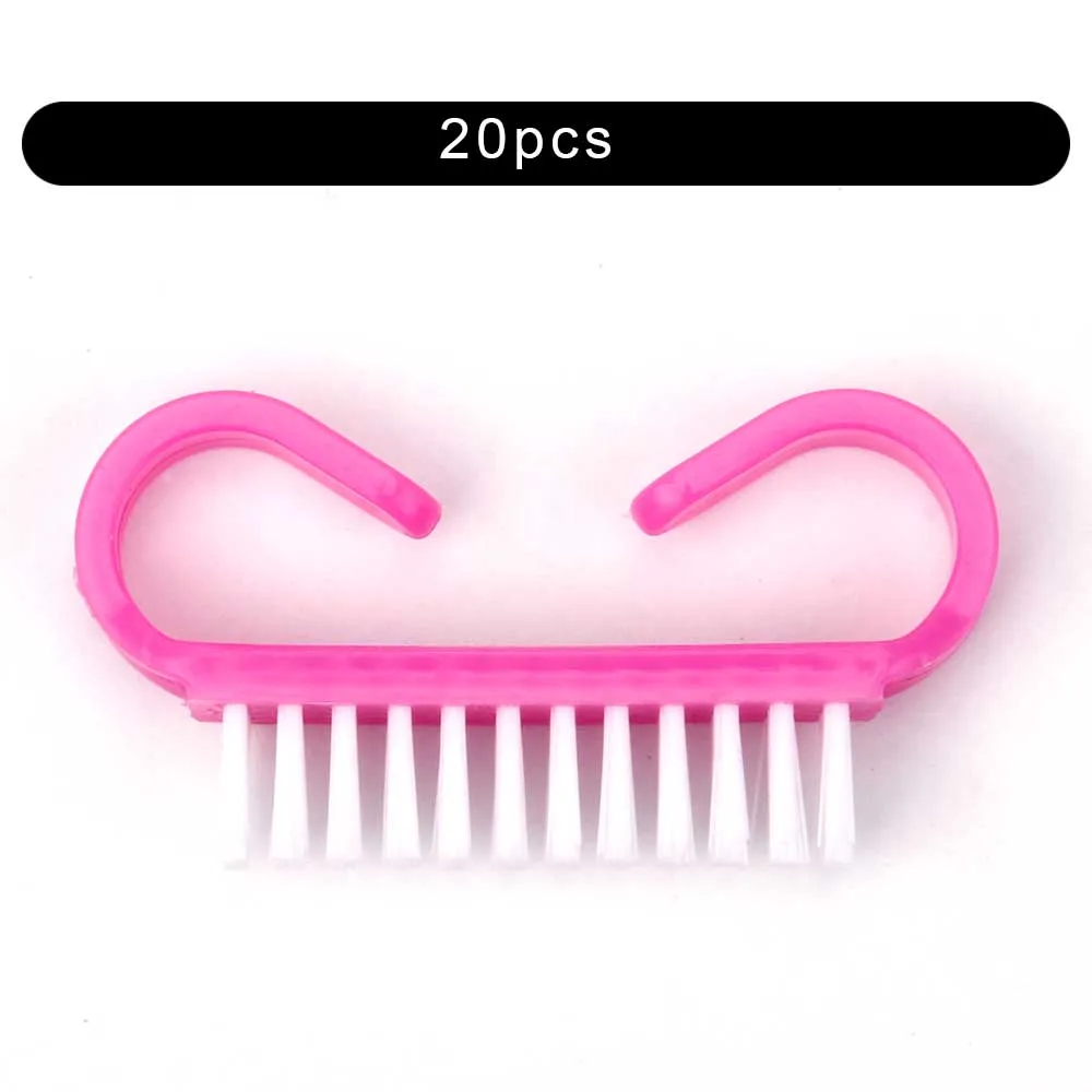 20pcs Solid Pink Чистящая щетка для ногтей маникюр педикюр инструменты Ручка гель удаление для очистки от пыли уход пластик косметика для ногтей кисти для женщин - Цвет: 20pcs Solid Pink