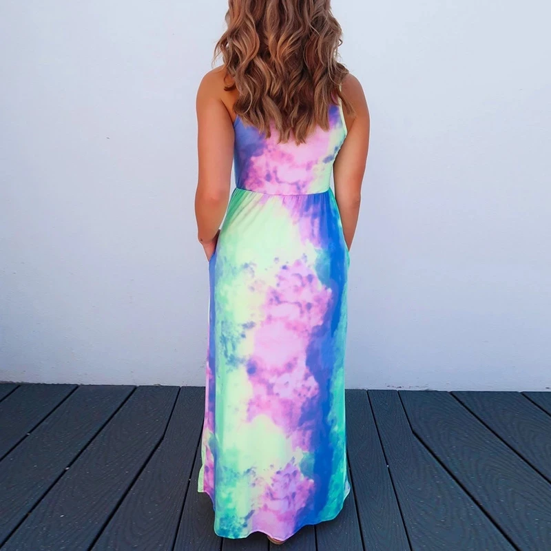 Платье макси летнее без рукавов с открытыми плечами до щиколотки|Женские платья|