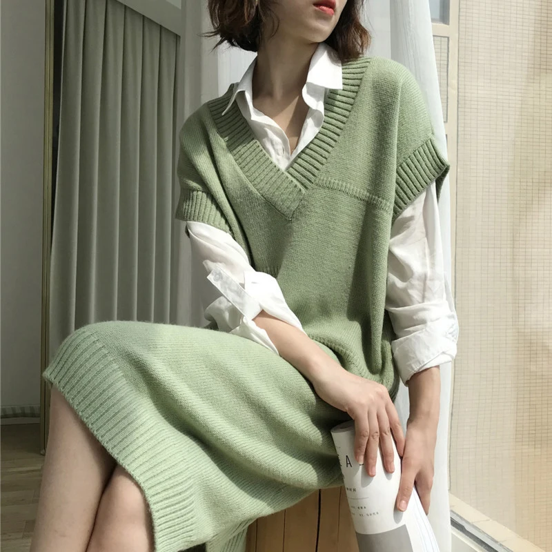 LANMREM 2020 весеннее Модное новое трикотажное платье без рукавов для женщин теплое