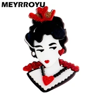 meyrroyu new fashion acrylic red heart shaped girl brooch ladies exaggerated cartoon cute badge lapel brooch jewelry gift