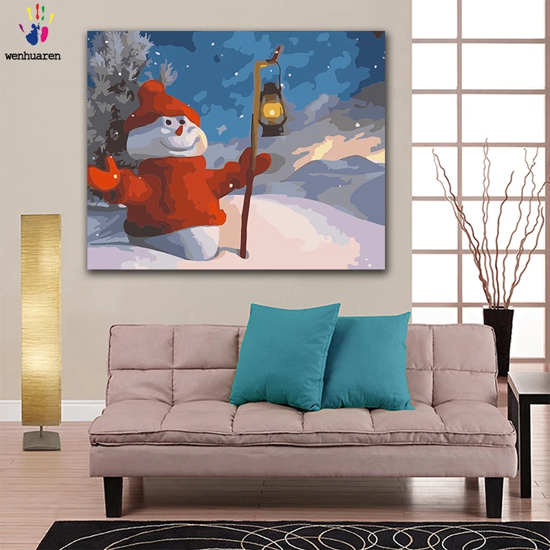 DIY раскраска краска по номерам красный нос Снеговик Семья носить шляпу рисунок