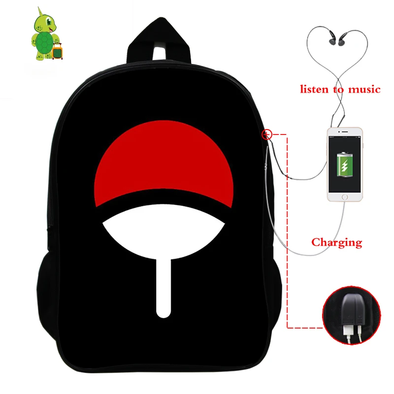 Рюкзак Naruto с USB-зарядкой для подростков школьные ранцы мальчиков и девочек сасуке