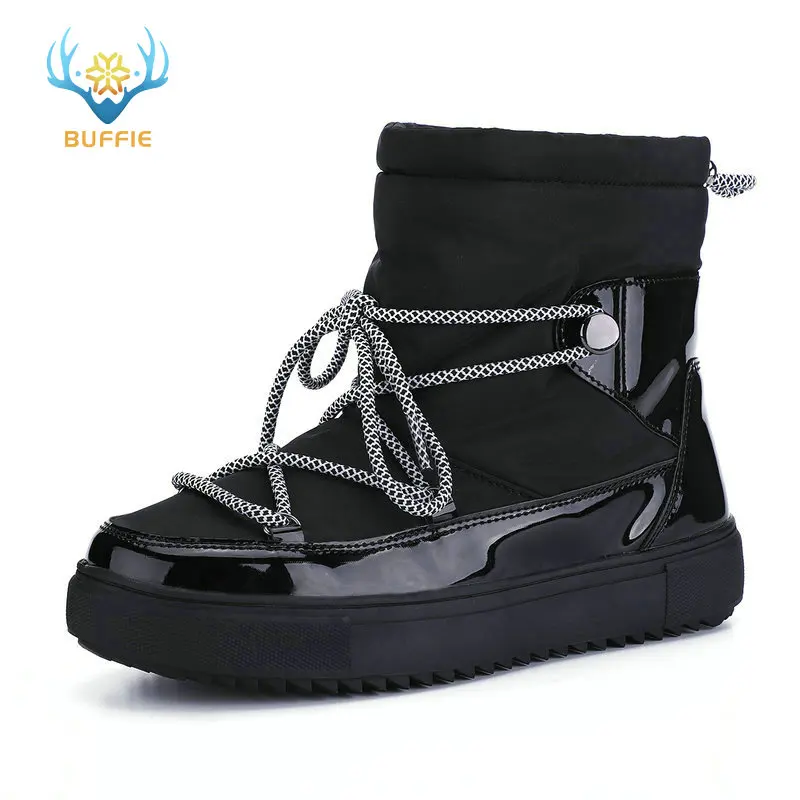 Женские ботинки на нескользящей подошве BUFFIE черные теплые из 50% шерсти с мехом