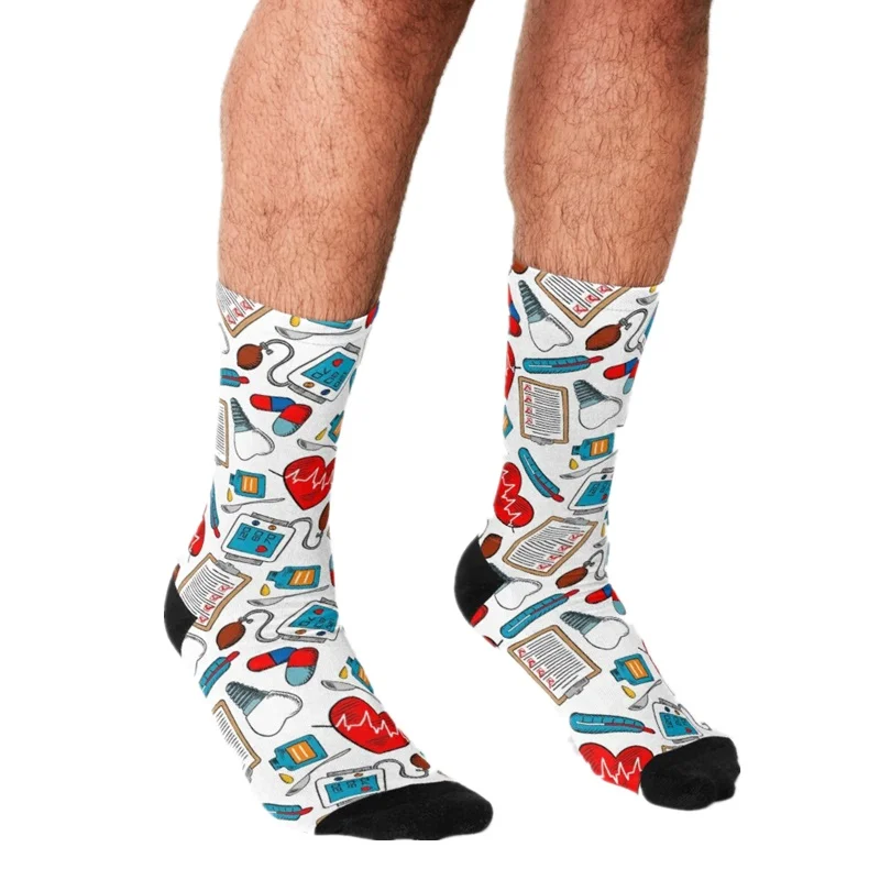 

funny Socks Men harajuku Medical themed for doctor Printed Happy hip hop Men Socks Novelty Skateboard Crew Casual Crazy Socks