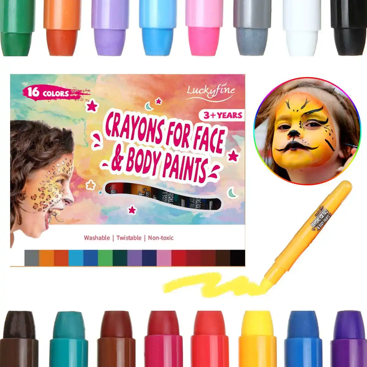 

16 Colors Face Painting Kit Makeup Crayon Pencil Kids Party Christmas Halloween Body Paint Drawing Washable Graffiti Chalk Pens