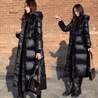 Черная глянцевая парка, пальто, женская модная Утепленная зимняя свободная длинная куртка с капюшоном, Женская ветрозащитная непромокаемая теплая верхняя одежда