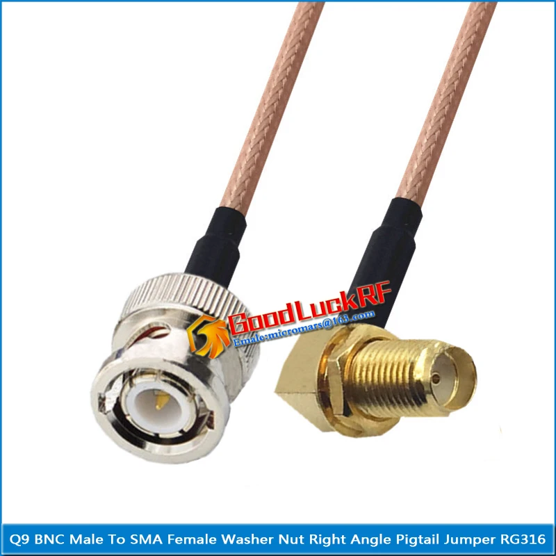 

1X Pcs Q9 BNC Male To SMA Female Washer Bulkhead Nut Right Angle 90 Degree Plug Pigtail Jumper RG316 RF Connector Extend Cable